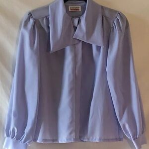 Vtg Judy Bond Womens Lightweight Lavender Long Slv Button Up Blouse Collar Tie